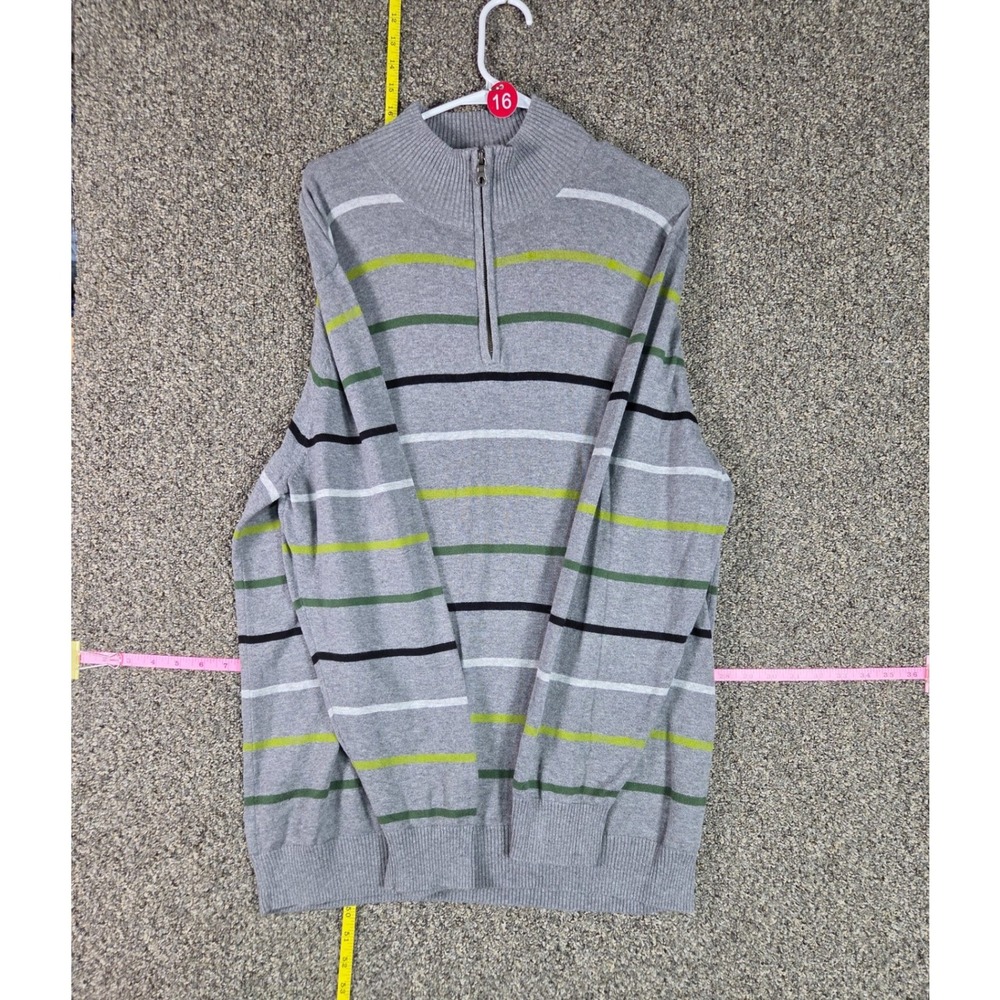 Old Navy Quarter Zip Sweater Mens XL Grey Green Striped Mock Neck Pullover